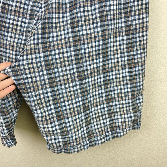 Tommy Bahama Men's 40 Plaid Gingham Plaid Linen Blend Shorts Blue Tan Flat Front - Picture 9 of 14